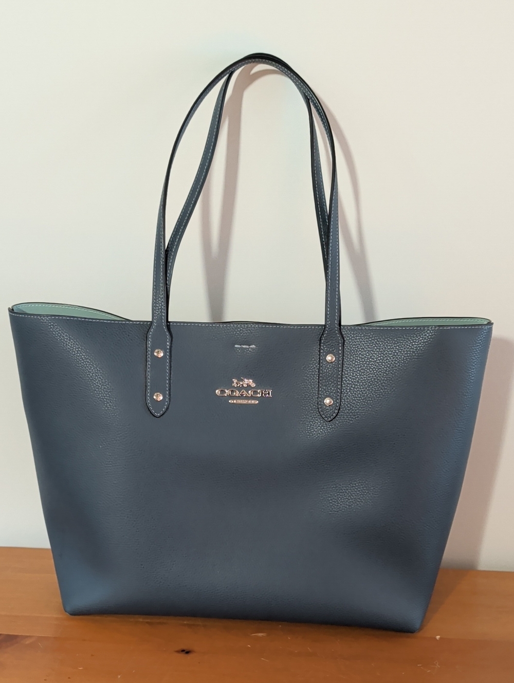 Coach Pebbled Leather City Tote in Deep Navy with Gold Hardware